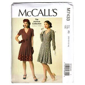 McCall's M7433 Misses 6 to 14 Archive Circa 1943 Dress Uncut Sewing Pattern New